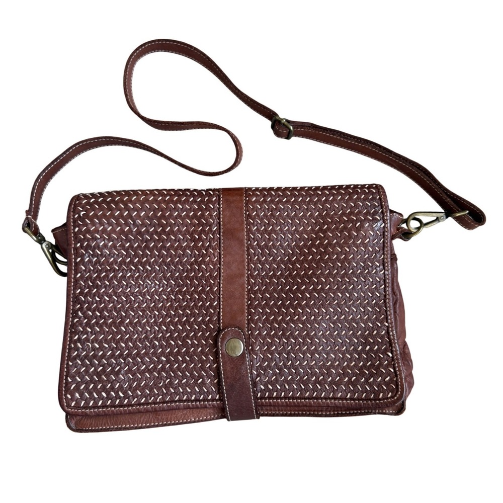 Sundance Brown Woven Leather Crossbody Bag Made in Italy Cognac Messenger